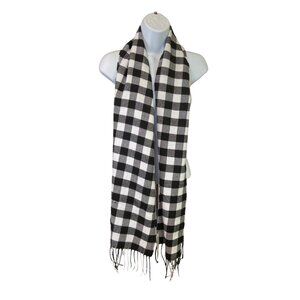 Buffalo Check Scarf Black & White 68"x13" | Fringe Grunge Minimalist (Flawed)